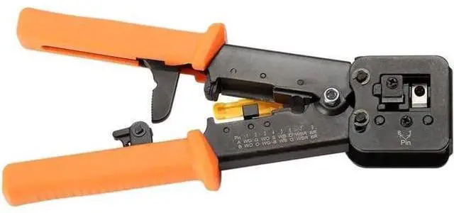 Alt view image 4 of 6 - RJ45 Crimp Tool Pass Through Cat5 Cat5e Cat6 Crimping Tool for RJ45/RJ12 Regular and End-Pass-Through CAT5e Connectors with 50PCS Connectors, 50PCS Covers and Network Wire Stripper