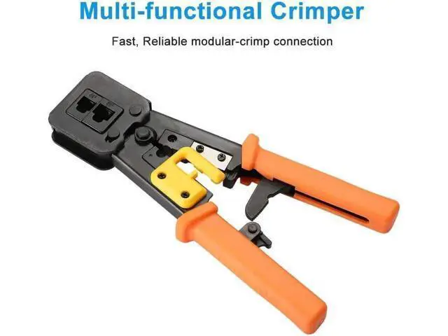 Alt view image 5 of 6 - RJ45 Crimp Tool Pass Through Cat5 Cat5e Cat6 Crimping Tool for RJ45/RJ12 Regular and End-Pass-Through CAT5e Connectors with 50PCS Connectors, 50PCS Covers and Network Wire Stripper