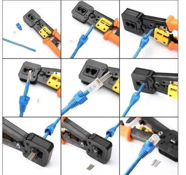 Alt view image 6 of 6 - RJ45 Crimp Tool Pass Through Cat5 Cat5e Cat6 Crimping Tool for RJ45/RJ12 Regular and End-Pass-Through CAT5e Connectors with 50PCS Connectors, 50PCS Covers and Network Wire Stripper