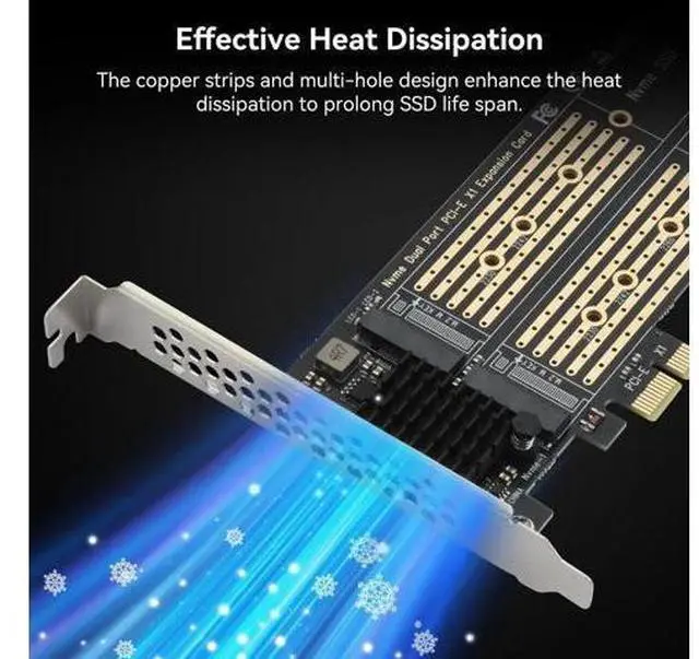 Alt view image 2 of 7 - Aomoproing Dual M.2 NVMe to PCIe Adapter with Heat Sink - M-Key B&M Key 2230/2242/2260/2280 SSD NVMe PCIe Card - Low Profile Bracket - Supports PCI-Express X1/X4/X8/X16 Slots