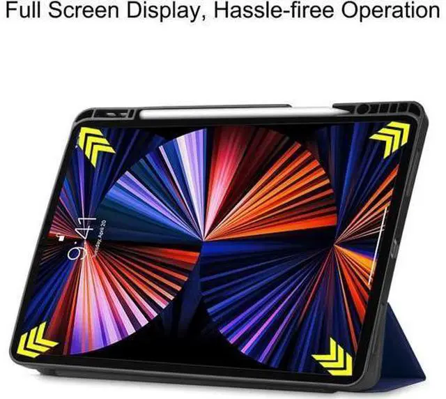 Alt view image 3 of 7 - iPad Pro 12.9 inch Case 2021 5th Generation with Pencil Holder, Slim Lightweight Trifold Stand Cover -- Pencil Charging + Auto Sleep/Wake -- Soft TPU Back Cover for New iPad Pro 12.9 2021
