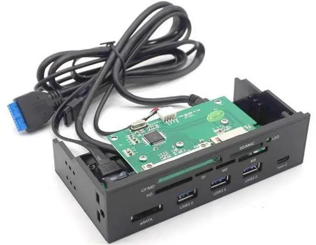Alt view image 3 of 7 - 5.25" Internal Card Reader Media Multi-Function Dashboard PC Front Panel Type-C USB 3.1 USB 3.0 Support CF XD MS M2 TF SD card reader smart