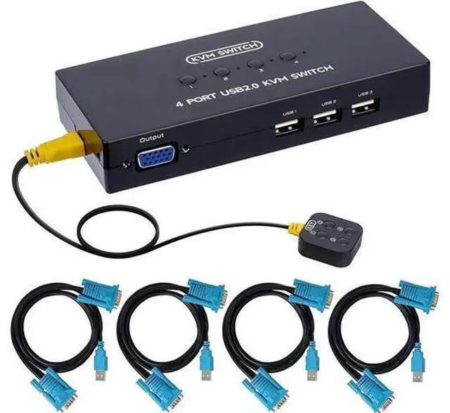 Main image of VGA KVM Switch 4 Port, USB VGA KVM Switcher for 4 Computers Share one Monitor 3 USB Devices Keyboard Mouse Scanner Printer, Including 4 KVM Cables & Desktop Control