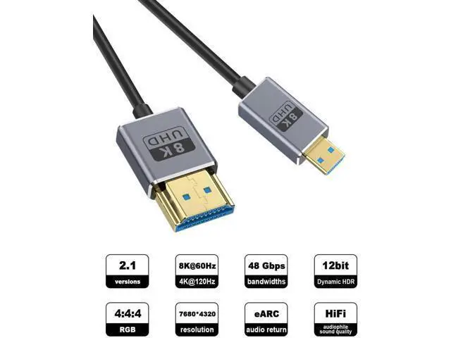Alt view image 3 of 7 - AOMOPROING8K Micro HDMI to HDMI Cable, 48Gbps HDMI to Micro HDMI 2.1Cable Male to Male Support 8K@60Hz, 4K@240Hz and HDR Support, for Cameras, DSLRs, Camcorders, Portable Screens and Monitors 4FT/1.2M