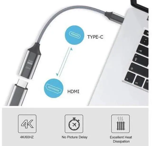 Alt view image 6 of 6 - USB C to HDMI Adapter, USB C Male to HDMI Female Cable HDMI to USB C Converter Compatible for MacBook, iPad Pro, Pixelbook, XPS, Galaxy, and More