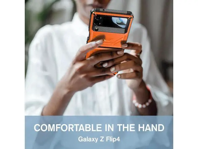 Alt view image 2 of 7 - For Samsung Galaxy Z Flip 4 5G 2022 Case with Slide Camera Cover, Military Grade Heavy Duty Protective Armor Phone Case Shockproof Cover Orange