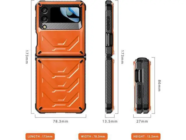 Alt view image 3 of 7 - For Samsung Galaxy Z Flip 4 5G 2022 Case with Slide Camera Cover, Military Grade Heavy Duty Protective Armor Phone Case Shockproof Cover Orange