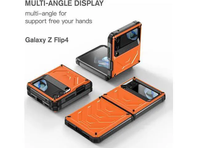 Alt view image 6 of 7 - For Samsung Galaxy Z Flip 4 5G 2022 Case with Slide Camera Cover, Military Grade Heavy Duty Protective Armor Phone Case Shockproof Cover Orange