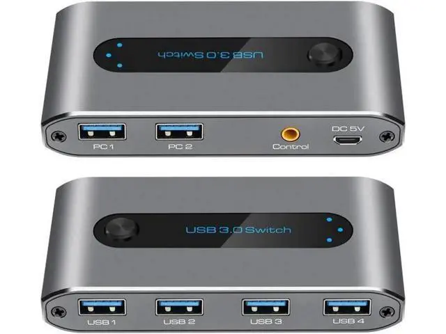 Alt view image 2 of 7 - USB 3.0 Switch, 2 in 4 out USB 3.0 Switch, USB KVM Switcher 2 Computer Sharing 4 USB Devices with Wire Desktop Controller and 2 Pack USB 3.0 A-A Cable