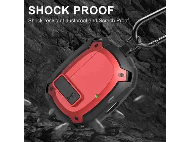 Alt view image 5 of 6 - Beats Studio Buds Case Cover 2021, Secure Lock Hard Rugged Cool Shockproof Protective Case Cover for Beats Studio Buds Wireless Earbuds Case Accessories with Keychain Carabiner for Men Women Red