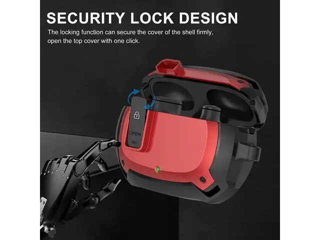 Alt view image 6 of 6 - Beats Studio Buds Case Cover 2021, Secure Lock Hard Rugged Cool Shockproof Protective Case Cover for Beats Studio Buds Wireless Earbuds Case Accessories with Keychain Carabiner for Men Women Red