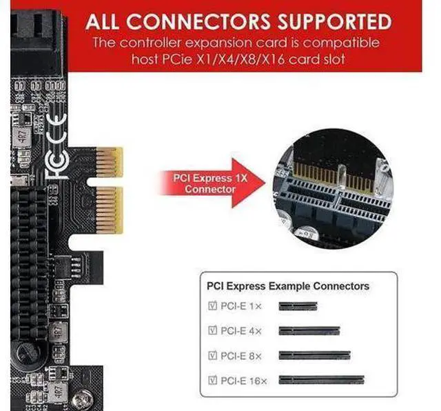 Alt view image 4 of 7 - PCIe to 8 Port SATA Expansion Card SATA3 3 6Gb HDD SSD Adapter PCI E Express X1 Controller Extension Riser for Mining