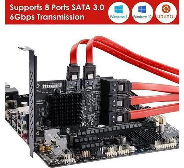 Alt view image 6 of 7 - PCIe to 8 Port SATA Expansion Card SATA3 3 6Gb HDD SSD Adapter PCI E Express X1 Controller Extension Riser for Mining