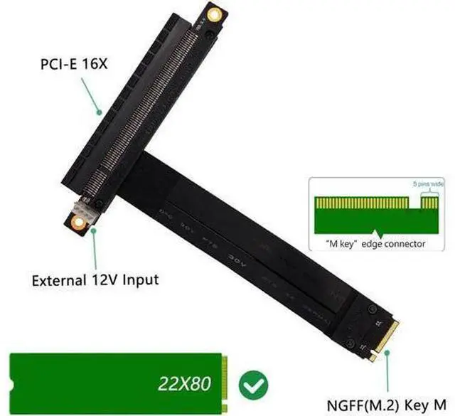 Main image of Graphics Extension Cable NVME M.2 to x16 PCIE Riser M2 to PCI Express Adapter Cable 20cm Full Speed For Bitcoin Miner Mining BTC