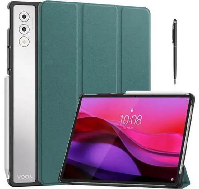 Main image of Case for Lenovo Yoga Tab Plus 12.7 inch 2025 TB520FU, Slim Smart Cover Lightweight Hard Shell Protective Cover with Multi-Angle Stand, Universal Stylus Pen Dark Green