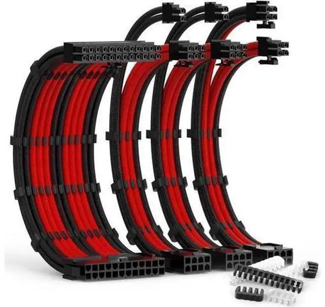 Main image of Aomoproing PSU Cable Extension Kit 30CM Length with Cable Combs 1x24Pin/1x8Pin(4+4) EPS/2x8Pin(6P+2P) PCI-E/PC Sleeved Cable for ATX Power Supply(Black & Red)