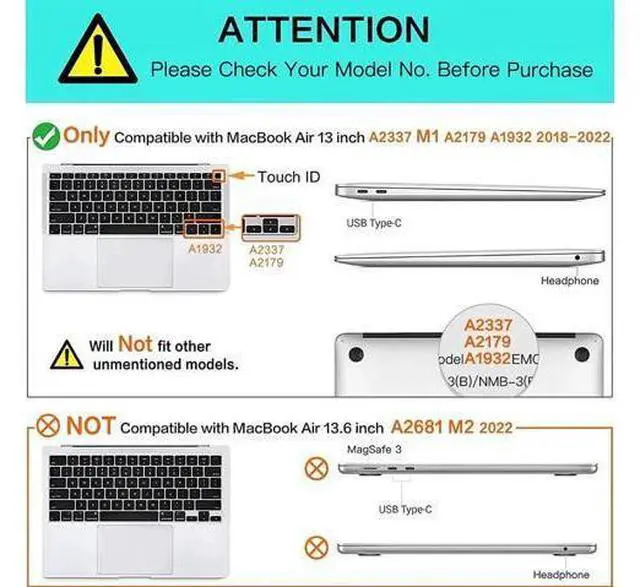 Alt view image 4 of 7 - Compatible with MacBook Air 13 inch Case 2022, 2021-2018 Release A2337 M1 A2179 A1932 with Retina Display Touch ID, Plastic Hard Shell with Keyboard Cover Gray