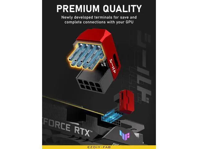 Alt view image 3 of 6 - Aomoproing Shield Series 8-Pin PCIe GPU Power Adapter,180-Degree U-Turn Angled Connector, Aluminum Design for Graphics Cards Standard Type,Red-2 Pack