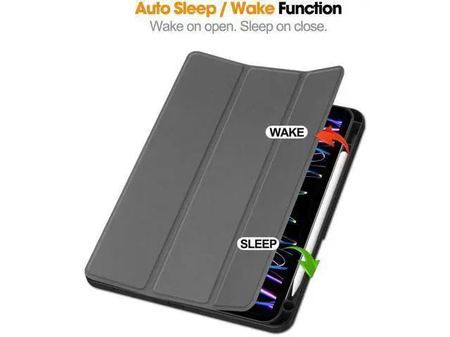 Alt view image 4 of 7 - Case for iPad Pro 11 Inch 2022 2021 2020 2018, Slim Smart Stand Cover for for iPad Pro 11 4th Gen 2022/3rd Gen 2021/ 2nd Gen 2020/1st Gen 2018 with Pencil Holder, Universal Stylus Pen Grey