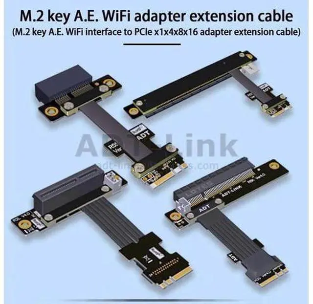 Alt view image 7 of 7 - M.2 Key A.E. WiFi To PCI Express X1 X4 X8 X16 Extension Cable Riser PCI-E 3.0 4.0 1x 4x 8x 16x NGFF M2 Adapter Cable Red
