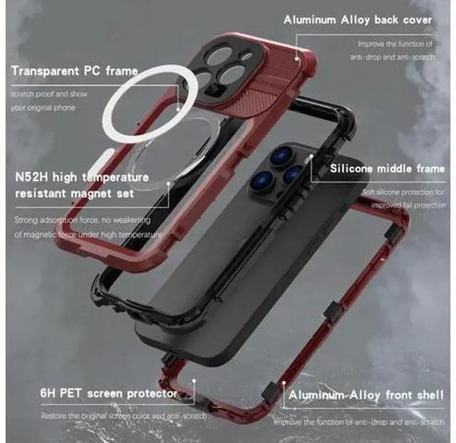 Alt view image 5 of 7 - iPhone 14 Pro Waterproof Case, MagSafe Compatible, Built-in Screen Protector IP68 Underwater Dustproof 360 Full Body Shockproof Protective Cover for iPhone 14 Pro 6.1 inch 2022 Red
