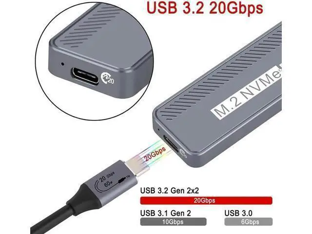 Alt view image 3 of 7 - 20Gbps M.2 NVME Enclosure USB 3.2 GEN 2X2 Type C NVME SSD Enclosure for 2230/2242/2260/2280 NVME SSD M/B+M Key External Case Box