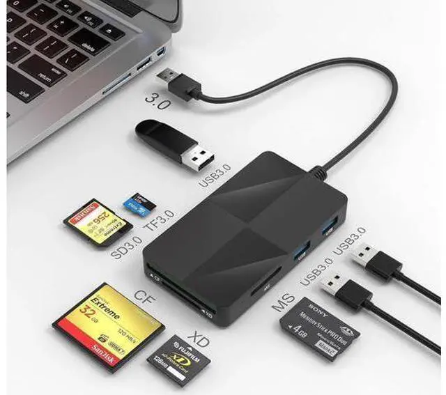 Main image of 3.0 Multi Card Reader for PC, XD Picture Card Reader USB Adapter with 5 Card Slots and 3 USB3.0 Port for SD TF CF XD MS keyboard mouse U Disk, Memory Stick Pro Duo Reader Read 8 Ports Simultaneous