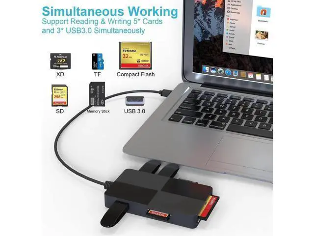 Alt view image 4 of 7 - 3.0 Multi Card Reader for PC, XD Picture Card Reader USB Adapter with 5 Card Slots and 3 USB3.0 Port for SD TF CF XD MS keyboard mouse U Disk, Memory Stick Pro Duo Reader Read 8 Ports Simultaneous