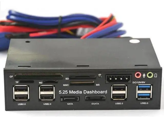 Alt view image 2 of 7 - 5.25 inch Front Panel, Multi-Function USB3.0/2.0 Hub CF TF M2 SD MS Card Reader, Media Dashboard PC Front Panel eSATA Audio Headphone Mic, for Computer