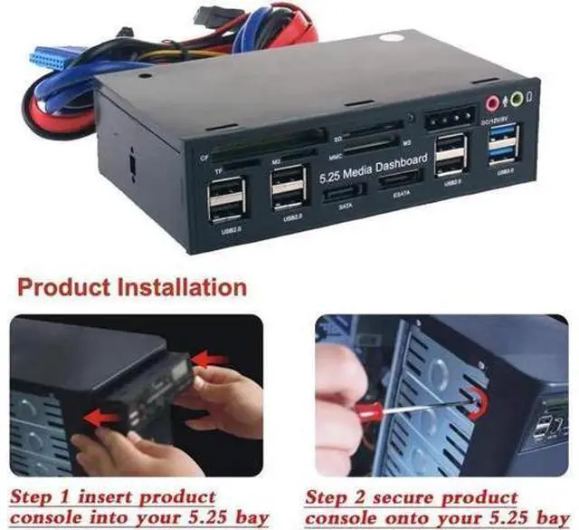 Alt view image 5 of 7 - 5.25 inch Front Panel, Multi-Function USB3.0/2.0 Hub CF TF M2 SD MS Card Reader, Media Dashboard PC Front Panel eSATA Audio Headphone Mic, for Computer