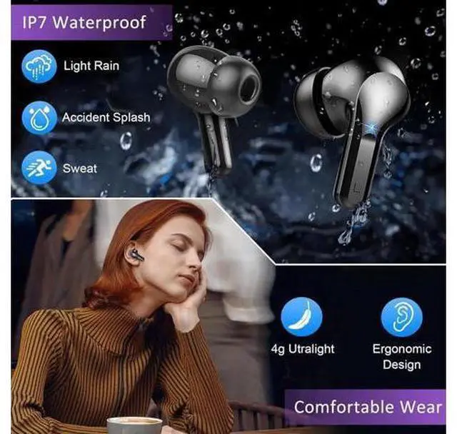 Alt view image 6 of 7 - Wireless Earbuds, Bluetooth 5.3 Headphones In Ear Earphones 4 ENC Noise Cancelling Mic Headphones with HIFI Stereo, 40H Playtime, Type-C Charging Case, IP7 Waterproof Running Ear buds Headphone
