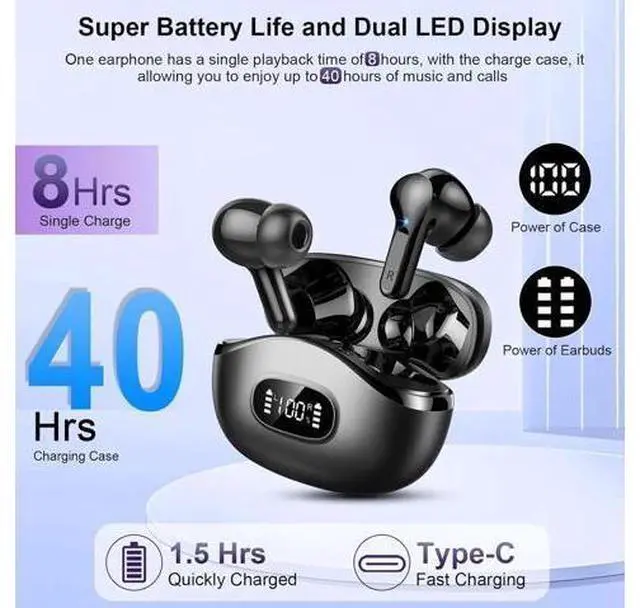 Alt view image 3 of 7 - Wireless Earbuds, Bluetooth 5.3 Headphones In Ear Earphones 4 ENC Noise Cancelling Mic Headphones with HIFI Stereo, 40H Playtime, Type-C Charging Case, IP7 Waterproof Running Ear buds Headphone