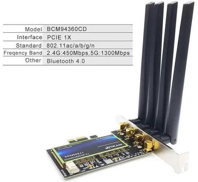 Alt view image 4 of 7 - BCM94360CD 1750M Dual Band 802.11ac Desktop PCIe Wifi Card Wireless Adapter Bluetooth 4.0 BCM94360 For MacOS Hackintosh Windows