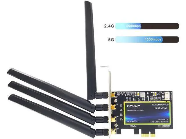 Alt view image 6 of 7 - BCM94360CD 1750M Dual Band 802.11ac Desktop PCIe Wifi Card Wireless Adapter Bluetooth 4.0 BCM94360 For MacOS Hackintosh Windows