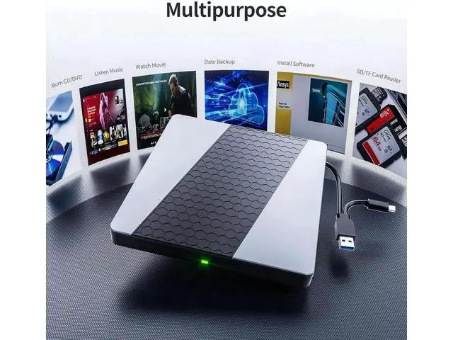 Alt view image 6 of 7 - External CD DVD Drive, USB3.0/USB C Portable CD/DVD Player with SD/TF Slot, 1 USB 3.0 & 4 USB 2.0 Ports, CD ROM Burner Optical Drive Compatible with Windows 11/10/8.1/8/7/vista,Linux,MacOS