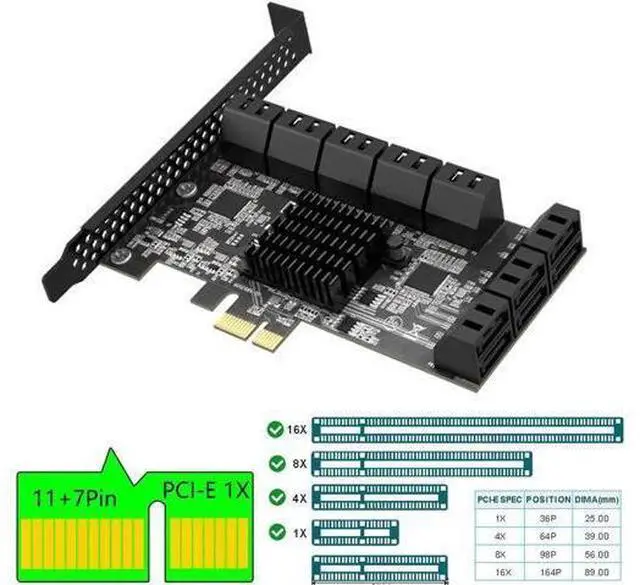 Alt view image 6 of 7 - PCIE SATA Expansion Card PCIE 1X to 16-Port SATA3.0 6Gbps SATA III Multi-Port Hard Disk Adapter Riser Card for PC Computer