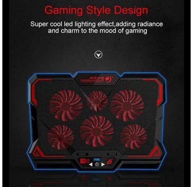 Alt view image 2 of 7 - Gaming Laptop Cooler Notebook Cooling Pad 6 Silent Red LED Fans Powerful Air Flow Portable Adjustable Laptop Stand 2600RPM Laptop Cooling Pad
