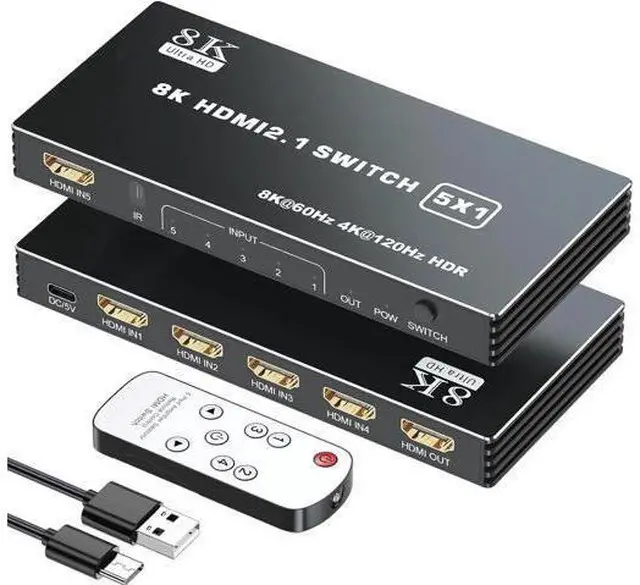 Main image of HDMI 2.1 Switch 5x1, 8K HDMI Switch 5 in 1 Out, Support 8K/60Hz 4K/120Hz HDCP 2.3 HDR10, 5-Port HDMI Switcher Selector Box Compatible with PS3/4/5, Fire Stick, DVD, Xbox Switch etc..