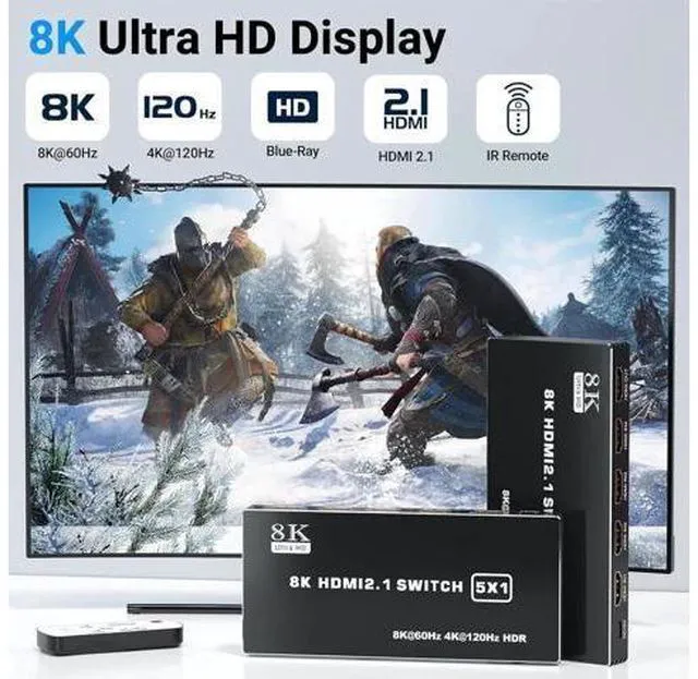 Alt view image 2 of 14 - HDMI 2.1 Switch 5x1, 8K HDMI Switch 5 in 1 Out, Support 8K/60Hz 4K/120Hz HDCP 2.3 HDR10, 5-Port HDMI Switcher Selector Box Compatible with PS3/4/5, Fire Stick, DVD, Xbox Switch etc..