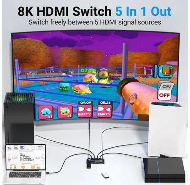 Alt view image 5 of 14 - HDMI 2.1 Switch 5x1, 8K HDMI Switch 5 in 1 Out, Support 8K/60Hz 4K/120Hz HDCP 2.3 HDR10, 5-Port HDMI Switcher Selector Box Compatible with PS3/4/5, Fire Stick, DVD, Xbox Switch etc..