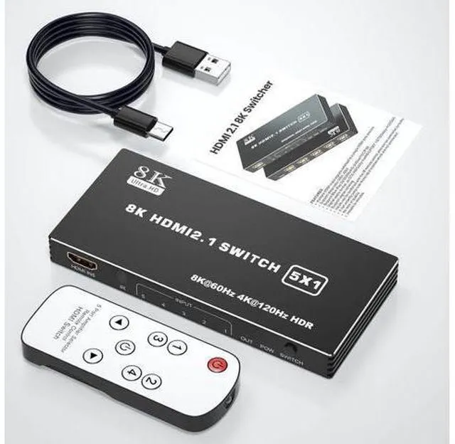 Alt view image 7 of 14 - HDMI 2.1 Switch 5x1, 8K HDMI Switch 5 in 1 Out, Support 8K/60Hz 4K/120Hz HDCP 2.3 HDR10, 5-Port HDMI Switcher Selector Box Compatible with PS3/4/5, Fire Stick, DVD, Xbox Switch etc..