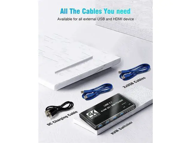 Alt view image 3 of 7 - USB 3.0 KVM Switch HDMI 2 Port Box,4K@120Hz HDMI USB KVM Switches for 2 Computers Share Keyboard Mouse Printer and 1 HD Monitor, Aluminum USB Switcher Compatible with Mac Windows Linux