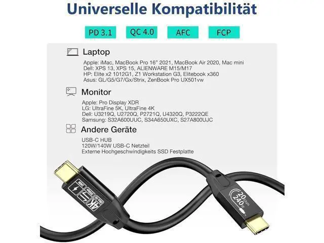 Alt view image 5 of 7 - USB C Extension Cable 240W/20Gbps 5M 16.5FT, USB C 3.2 Gen2 48V/5A PD3.1, 4K@60Hz Video Output Cord, USB Male to Male Connection Suport Thunderbolt 3