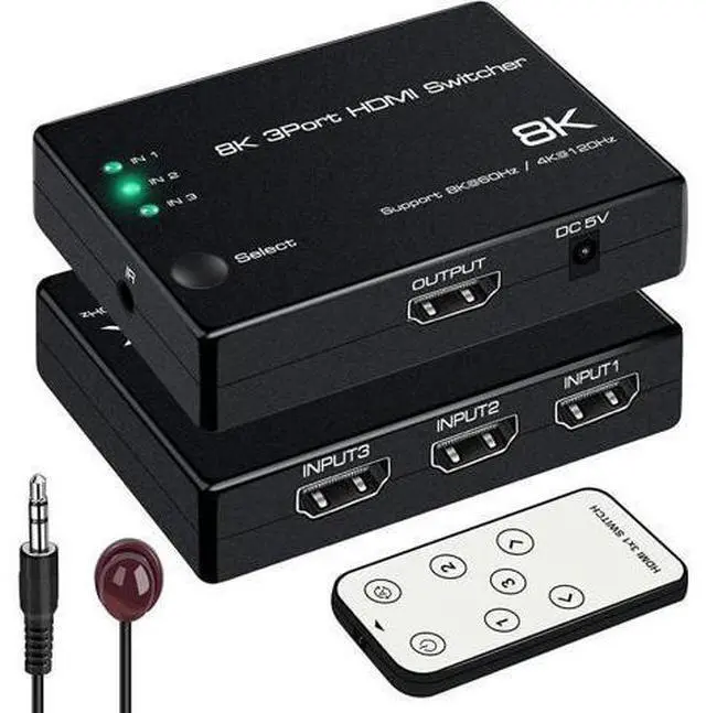 Main image of 3 in 1 Out HDMI 2.1 Switch 8K@60Hz, 4K@120Hz HDMI Switcher 3 Port, 8K HDMI Auto Switch 3x1 Selector with IR Remote for Xbox,PS5,PS4,UHD TV, Support 48Gbps, HDCP 2.3,HDR 10+, 1080P@240Hz