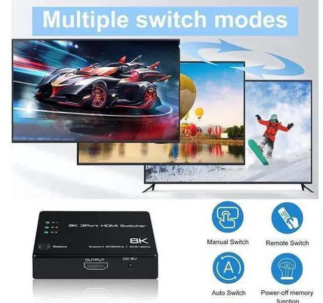 Alt view image 7 of 14 - 3 in 1 Out HDMI 2.1 Switch 8K@60Hz, 4K@120Hz HDMI Switcher 3 Port, 8K HDMI Auto Switch 3x1 Selector with IR Remote for Xbox,PS5,PS4,UHD TV, Support 48Gbps, HDCP 2.3,HDR 10+, 1080P@240Hz
