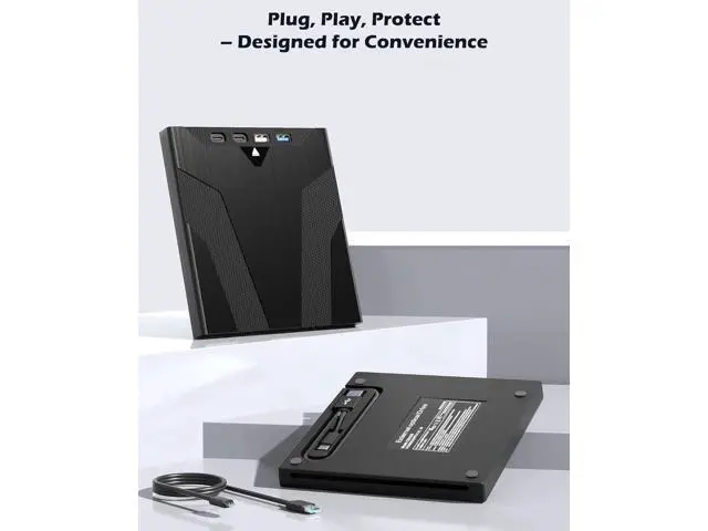 Alt view image 4 of 7 - 8 in 1 External CD/DVD Drive for Laptops, Slot-Loading Portable CD Reader for Laptop, CDs Drive External USB 3.0 & Type C CD DVD Drive Externals CD Burner Compatible with PC Windows Linux MacOS