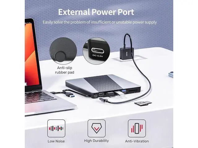 Alt view image 2 of 7 - External CD DVD Drive, USB3.0/USB C Portable CD/DVD Player with SD/TF Slot, 1 USB 3.0 & 4 USB 2.0 Ports, CD ROM Burner Optical Drive Compatible with Windows 11/10/8.1/8/7/vista,Linux,MacOS