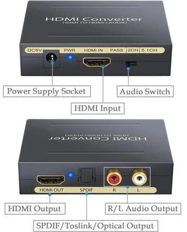 Alt view image 2 of 7 - 1080P HDMI Audio Extractor HDMI to HDMI + Optical TOSLINK SPDIF + Analog RCA L/R Stereo Audio Video Splitter Adapter Converter for Apple TV Blu-ray Player Black