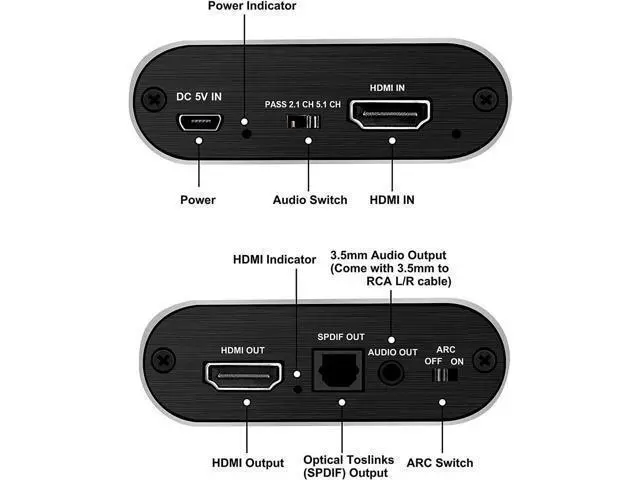 Alt view image 4 of 6 - 4K HDMI Audio Extractor, HDMI to HDMI + Optical Toslink SPDIF + 3.5mm AUX Stereo Audio Out, HDMI Audio Converter Adapter Splitter Support 4K@60Hz Full HD 1080P 3D