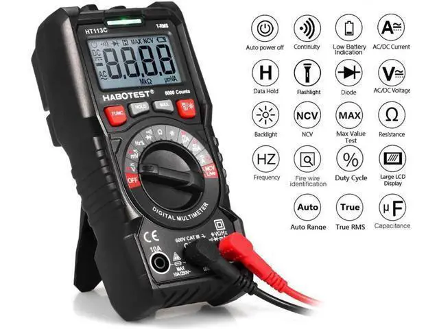 Alt view image 4 of 7 - HABOTEST HT113C NCV Digital Multimeter Auto Range True RMS 6000 Counts AC/DC Voltage Meter Flash light Backlight Large Screen